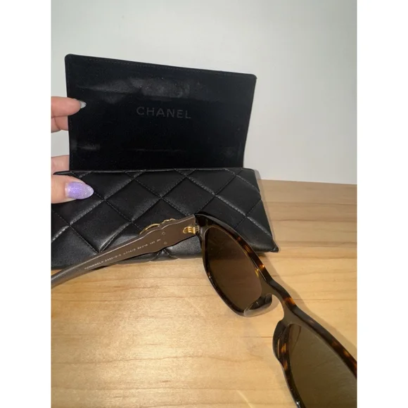 Chanel 5456QA Women's Sunglasses Butterfly CC Logo w Crystals Rare Brown Leather